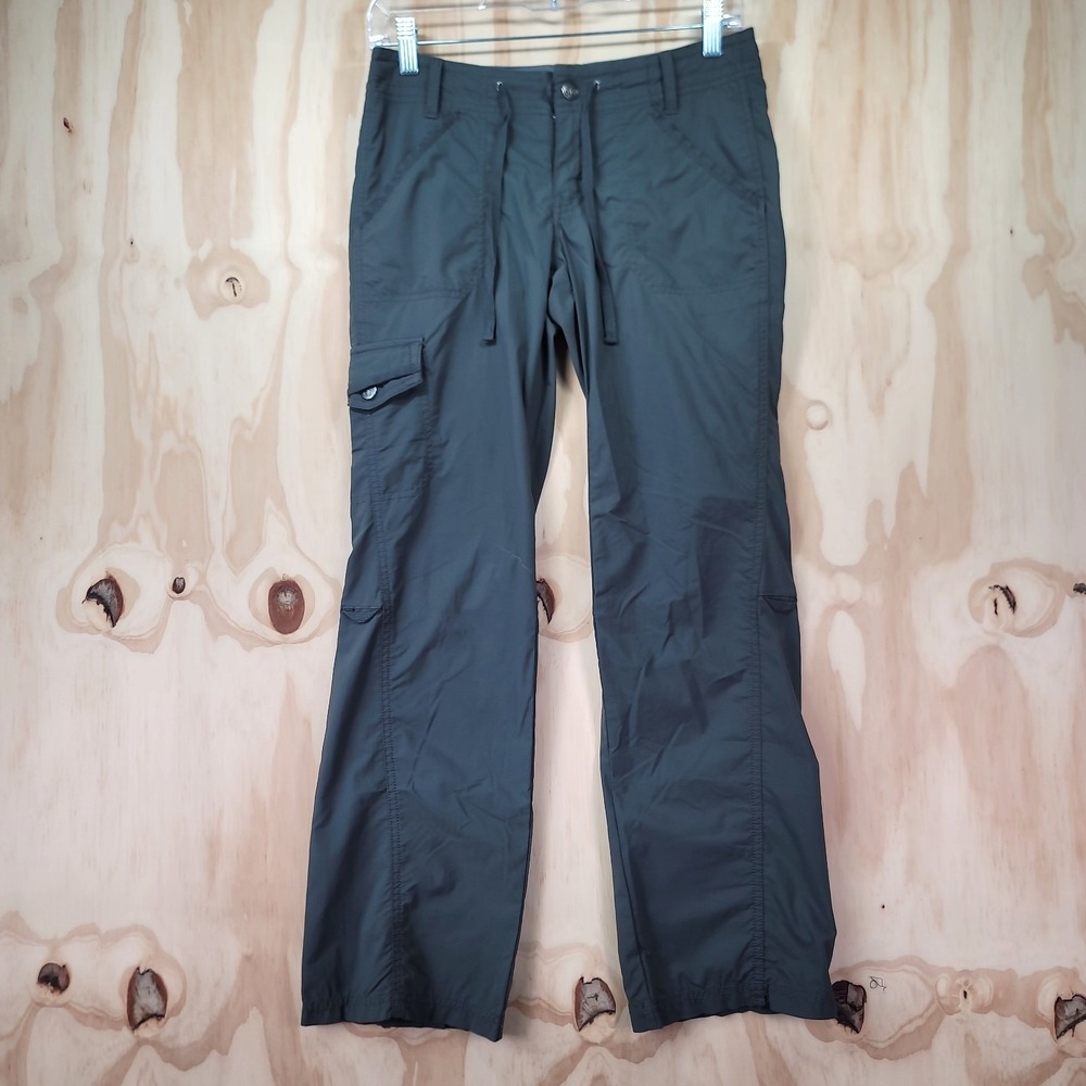 REI Hiking Pants Womens 0 Petite Gray Nylon Cargo Outdoor Draw String Waist Adj